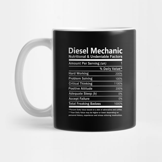 Diesel Mechanic T Shirt - Nutritional and Undeniable Factors Gift Item Tee by Ryalgi